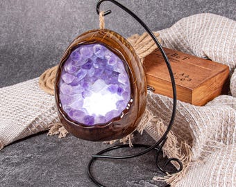 Handcrafted Natural Crystal Lamp – Amethyst, Citrine and Purple Aventurine – Healing Light for Home Decor & Positive Energy Purple crystal