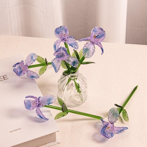 Glass Iris Flower,Handmade Glass Flower Figurine,Iris Glass Decor for Table,Handcrafted Glass Artwork,Birth Flower Sculpture,Gift for Her