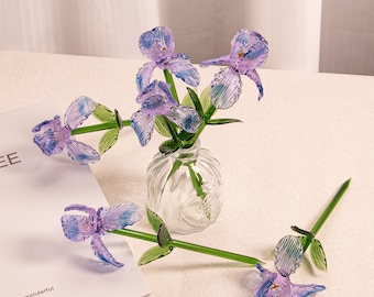Glass Iris, Handmade Crystal Flower Figurine, Home Decor, Handcrafted Glass Artwork, Gift for Her