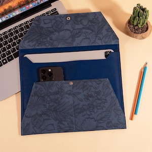 Étui en cuir personnalisé pour iPad, housse en cuir pour ordinateur portable, étui pour iPad en cuir à fleurs bleu foncé, housse pour iPad 10,2/10,9/12,9 pouces, étui pour iPad mini
