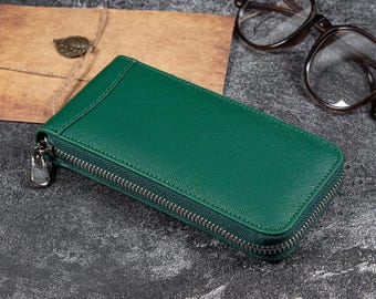 Top Grain Leather Watch Pouch, Zipper Around Watch Storage Box, Travel Watch Case, Watch Organizer&Protector, Travel Business Watch Holder