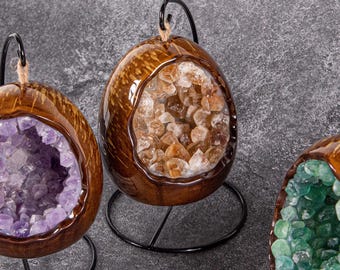 Handcrafted Natural Crystal Lamp – Amethyst, Citrine and Green Aventurine – Healing Light for Home Decor & Positive Energy