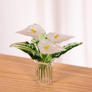 Handcrafted Flower,Desktop Decoration,Glass Bouquet, Wedding&Birthday Gift, Crystal Bouquets, Glass Vase,Crystal Leaves,Decorative Flowers