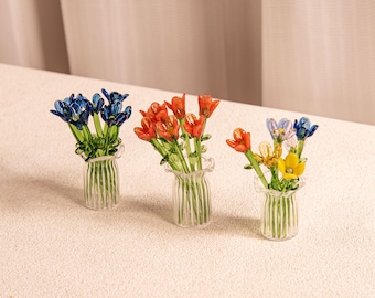 Ramo de flores de vidrio de colores, miniatura de lampwork hecho a mano, decoración floral de bellas artes de floración eterna, regalo para ella