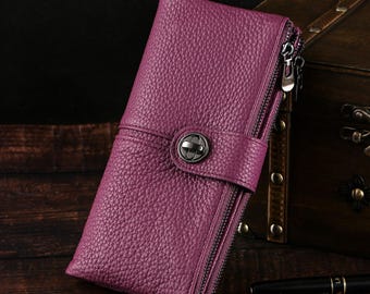 Ladies' wallet, Snap Wallet,Genuine Leather Wallet,Card Bag,RFID Anti-Theft Wallet,Zippered Pocket, Real Leather Gifts,Colorful Wallet