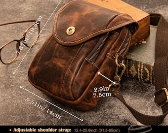 Personalized Leather Phone Pouch, Crossbody Bag, Crazy House Leather Shoulder Bag, iPhone Leather Pouch