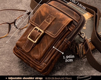 Pochette personnalisée pour téléphone avec ceinture en cuir Crazy Horse, bandoulière/sac d'épaule/de taille, cadeaux pour papa