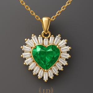 Heart Emerald Pendant in 18K Gold with Baguette Diamonds – Louis Diams Jewelr