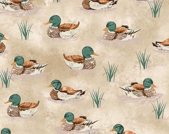 Mallard Duck Fabric, Green Duck Fabric, 100% Cotton Fabric, Sold By The 1/2 Yard (Continuous Cut)