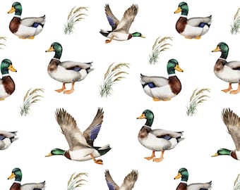 Mallard Duck Fabric, Green Duck Fabric, 100% Cotton Fabric, Sold By The Half Yard Yard (Continuous Cut)