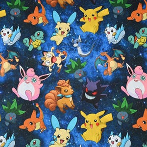 Pokemon Fabric 100% Cotton Fabric, Sold By The Half Yard Yard (Continuous Cut)