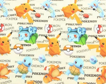 Pikachu and Friends Fabric 100% Cotton Fabric, Sold By The 1/2 Yard (Continuous Cut)