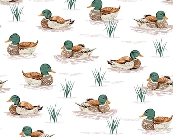 Tela con estampado de pato ánade real, tela con estampado de pato verde, 100% algodón, se vende por medio metro (corte continuo).
