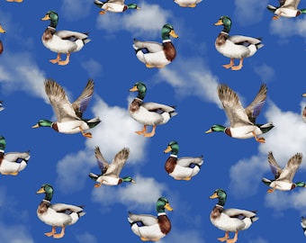 Mallard Duck Fabric, Green Duck Fabric, 100% Cotton Fabric, Sold By The 1/2 Yard (Continuous Cut)