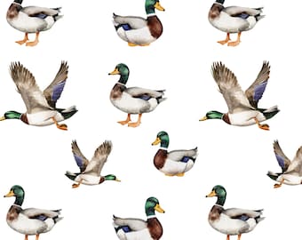 Mallard Duck Fabric, Green Duck Fabric, 100% Cotton Fabric, Sold By The 1/2 Yard (Continuous Cut)