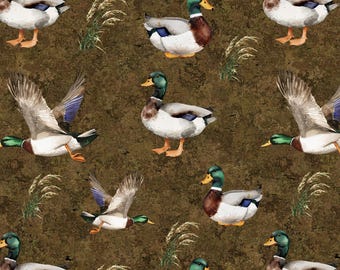 Tela con estampado de pato ánade real, tela con estampado de pato verde, 100% algodón, se vende por medio metro (corte continuo).