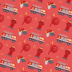 Firefighter Fabric, Fire Department Truck Fabric, 100% Cotton Fabric, Sold By The Half Yard Yard (Continuous Cut)