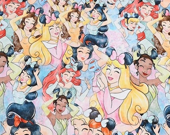 Disney Princess Fabric Disney Characters Fabric 100% Cotton Fabric, Sold By The 1/2 Yard (Continuous Cut)