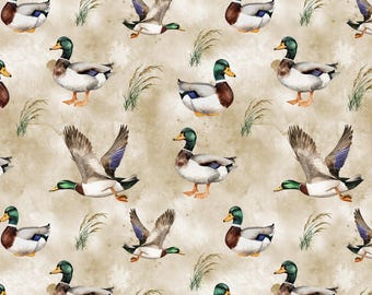 Mallard Duck Fabric, Green Duck Fabric, 100% Cotton Fabric, Sold By The Half Yard Yard (Continuous Cut)