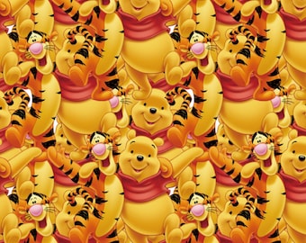 Winnie the Pooh Fabric, Winnie and Tigger Fabric, 100% Cotton Fabric, Sold By The Half Yard Yard (Continuous Cut)