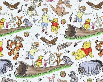 Winnie the Pooh Fabric, 100% Cotton Fabric, Sold By The 1/2 Yard (Continuous Cut)