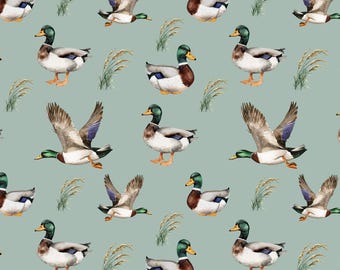 Mallard Duck Fabric, Green Duck Fabric, 100% Cotton Fabric, Sold By The Half Yard Yard (Continuous Cut)