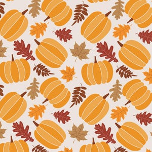 Pumpkin And Maple Oak Leaf Fabric , 100% Cotton, Sold By The 1/2 Yard (Continuous Cut)