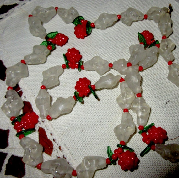 Art Deco Clear Lucite & Red Raspberry Necklace