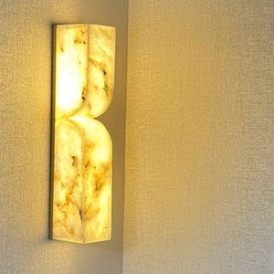 Handmade Natural Marble LED Wall Sconce – Brass Detail, 2 Sizes