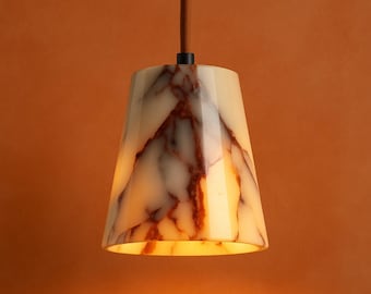 Handcrafted Natural Marble Pendant Lamp - Adjustable Cord & Warm Glow