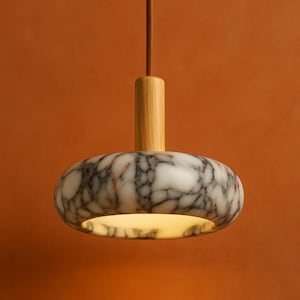 Handcrafted Natural Marble Pendant Lamp - Modern Round Design & Adjustable Cord