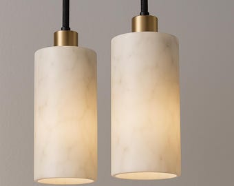 Handmade Sugar White Marble Pendant Light, Brass Hanging Lamp, Modern Kitchen Island Lighting