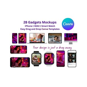 27 Device Mockups for Canva | iPhone, iPad & Smartwatch Mockup Templates | Drag and Drop Editable | Digital Product Display | UI Mockup