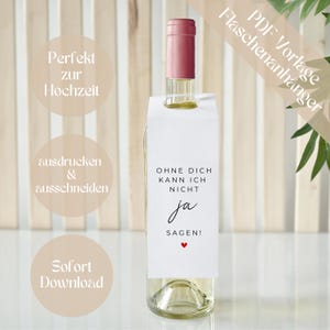 PDF Download Flaschenanhänger | Wein- und Sekt-Anhänger | Ohne dich kann ich nicht ja sagen | Trauzeugin Fragen | Trauzeugin Geschenk |