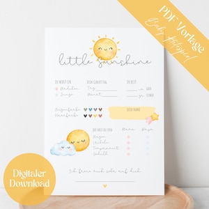 Juego de adivinanzas y tarjetas de deseos para fiesta de bebé baby shower | Pequeño sol | Pequeño sol | Amarillo | DESCARGA DIGITAL
