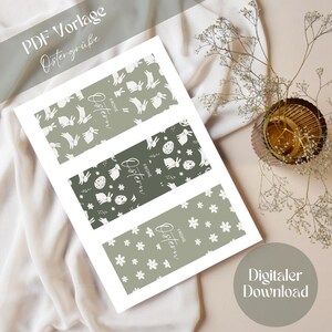 Happy Easter - Label PDF template for downloading, self-printing, gifts, Easter bunny, Happy Easter, Green Easter time, Bunny