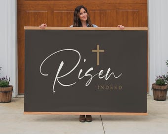 Risen Indeed Easter Tapestry | Modern Christian Decor | Neutral Church Wall Art | 201