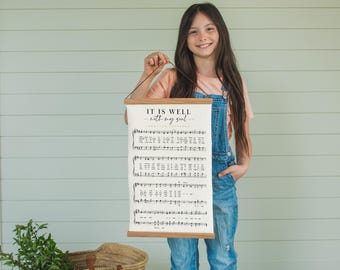 It Is Well With My Soul Hymn Tapestry | Sheet Music | Cotton Canvas Christian Wall Hanging | 136