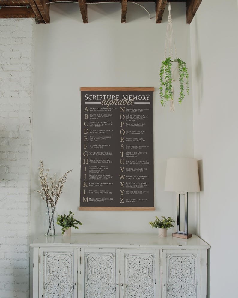 Educational Wall Hanging Christian Alphabet Design Scripture Memory Collection Bible Verse Display ABC Learning Tool Religious Teaching Aid Nursery Decor Kids Room Tapestry Homeschool Resource Church Classroom Material Faith Based