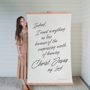 Surpassing Worth Tapestry | Extra Large Wall Art | Bible Verse Wall Hanging | Philippians 3:8 Decor Canvas | Modern Scripture Wall Art | 077