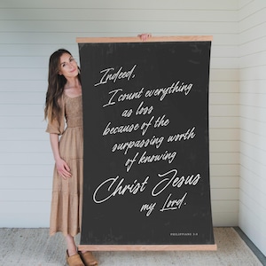 Surpassing Worth Tapestry | Extra Large Wall Art | Bible Verse Wall Hanging | Philippians 3:8 Decor Canvas | Modern Scripture Wall Art | 075