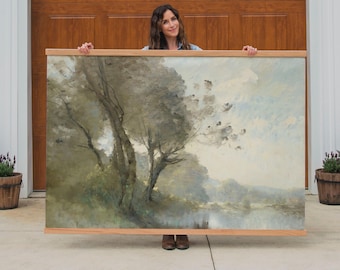 Vintage Landscape Wall Art | Extra Large Canvas Tree Tapestry | Nature-Inspired Wall Hanging | Oversized Rustic Farmhouse Home Decor | 055