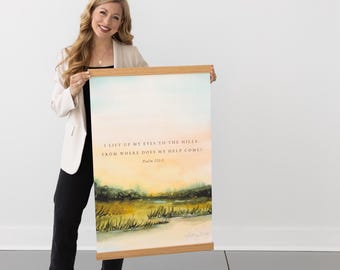Christian Wall Tapestry Art Canvas Print Scripture Psalm Verse Lift Your Eyes Psalm 121 Bible Artwork Decor Inspirational Design | Newby 204