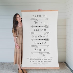 Personalized Wall Tapestry Christian Home Scripture Art Psalm Arrows Large Family Gift Children Names Sign Custom Canvas Biblical | 082