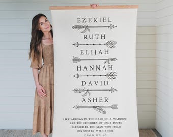 Personalized Wall Tapestry Christian Home Scripture Art Psalm Arrows Large Family Gift Children Names Sign Custom Canvas Biblical | 082