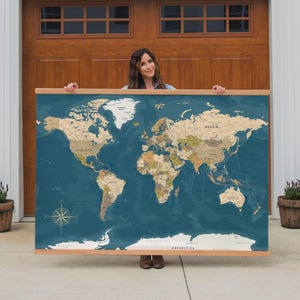 Large World Map Canvas Tapestry Wall Hanging Educational Decor Classroom Decoration Homeschool Room Office Art Earth Tone | 115