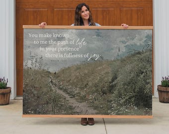 Path of Life Scripture Print | Extra Large Wall Art | Psalm 16:11 Tapestry | Oversized Canvas | Vintage Nature Tapestry Wall Hanging | 016