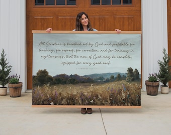 All Scripture Tapestry | 2 Timothy 3:16-17 | Christian Wall Art | Wildflower Canvas Print | Bible Verse Wall Hanging | Farmhouse Decor | 209
