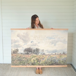Scripture Wall Tapestry Hanging Bible Verse Blessing Art Christian Decor Farmhouse Style Vintage Pastoral Landscape Canvas Large Print | 021