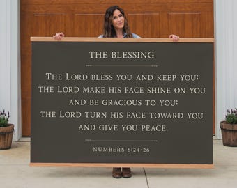 The Blessing Scripture Tapestry | Oversized Canvas Wall Hanging Numbers 6:24-26 | Housewarming Gift | Neutral Bible Verse | Nursery Art| 091